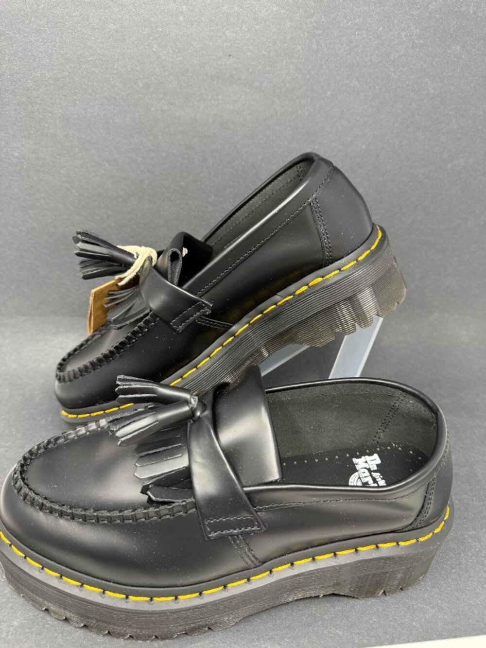 Dr. Martens Adrian Quad Tassle Black Leather Platform Loafers Mens 7 Shoes NWT - Picture 3 of 7